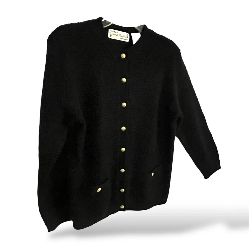 Pebble Stitch Classic Hamptons Quiet Luxury Martha's Vineyard Black Cardigan NWT - Picture 5 of 8